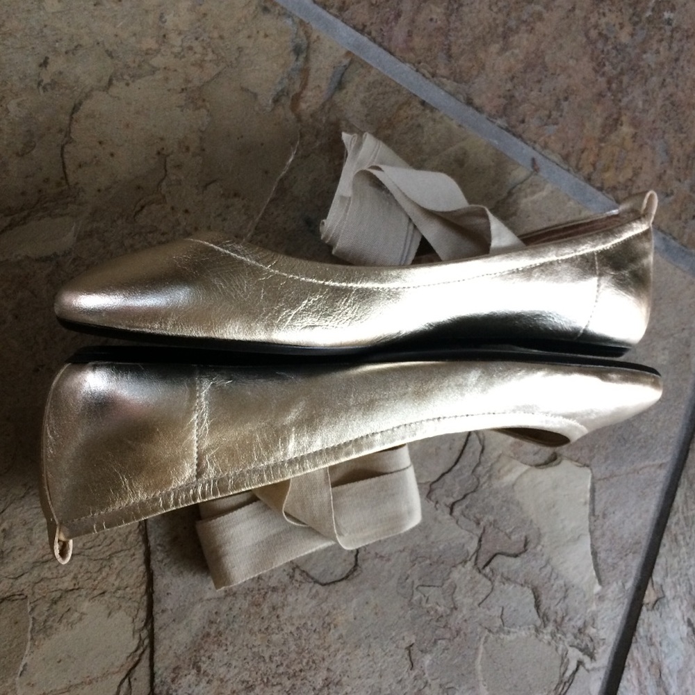 🍃💕NIB Free People Gold Leather Wrap Ballet Flat - Picture 5 of 8